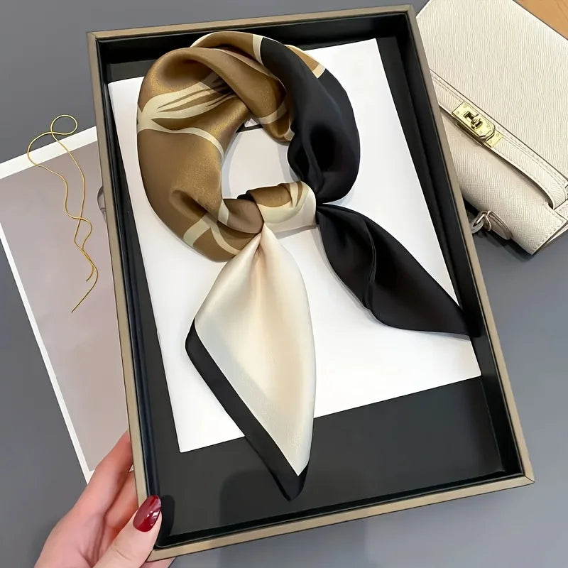 Luxury Brand Women Leopard Print Square Hijab Scarf Soft Satin Silk-like Small Neck Scarf Stylish Casual Headscarf