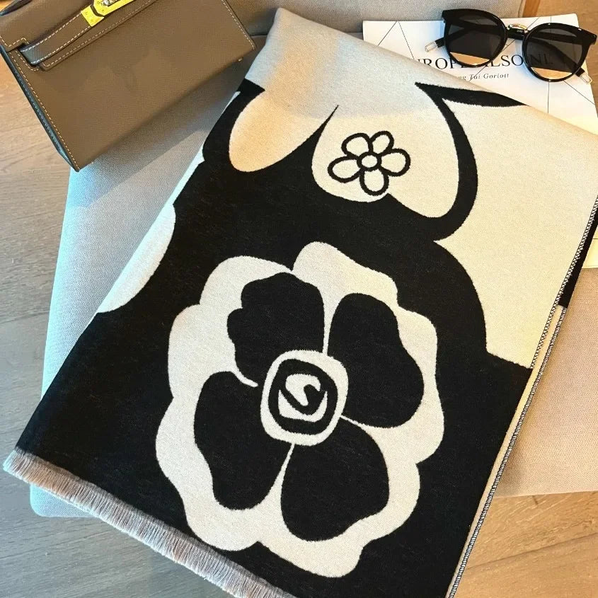 Elegant Women Flowers Soft Acrylic Cashmere Scarf Shawl Autumn Winter Neckerchief Spring Summer Travel Cape Long