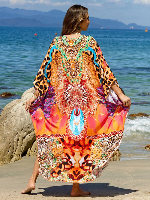 Beach Dresses Leopard Printed Kaftans for Women Hand Woven Cover Ups for Swimwear Factory Supply