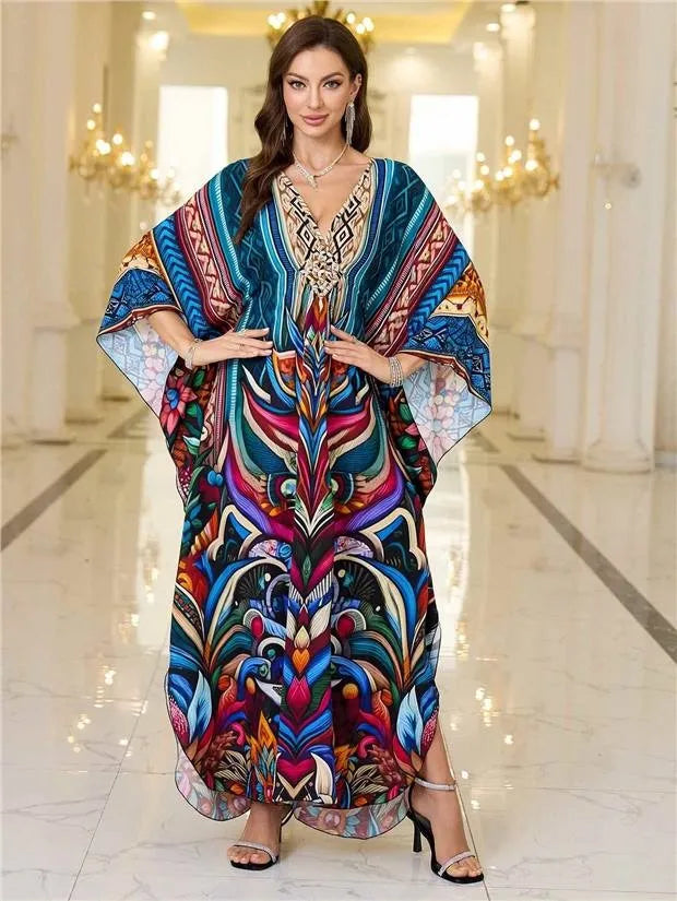 New 2025 Women's Cotton Beach Cover up Loose Kimono Sle Printed Sarong Swimwear Beach Coat Cross-Border Sports Fitn