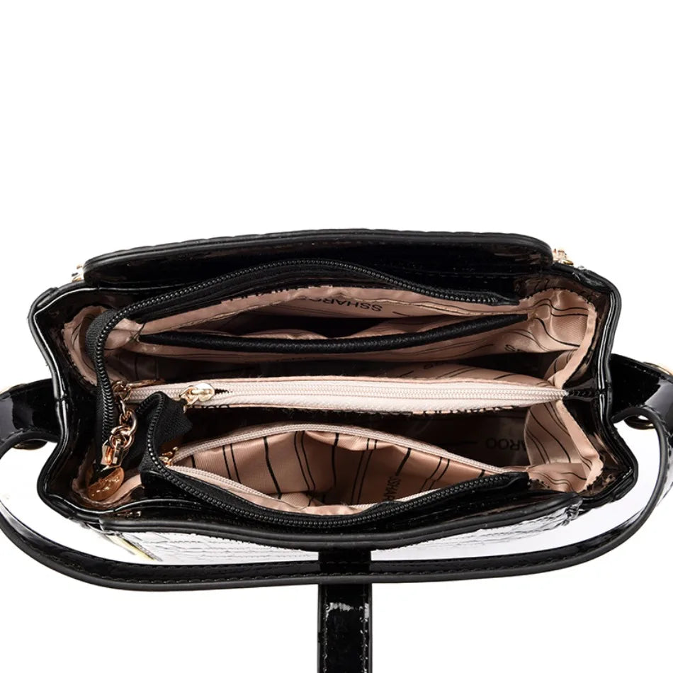 Women's Glossy Crocodile Embossed Patent Leather Bucket Bag Casual Top Handle Crossbody Shoulder Handbag for Daily Commute Sac