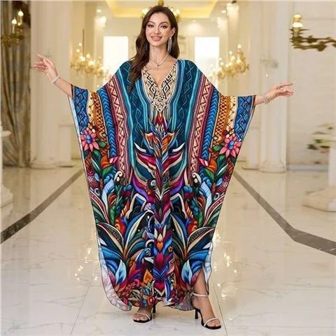 New 2025 Women's Cotton Beach Cover up Loose Kimono Sle Printed Sarong Swimwear Beach Coat Cross-Border Sports Fitn