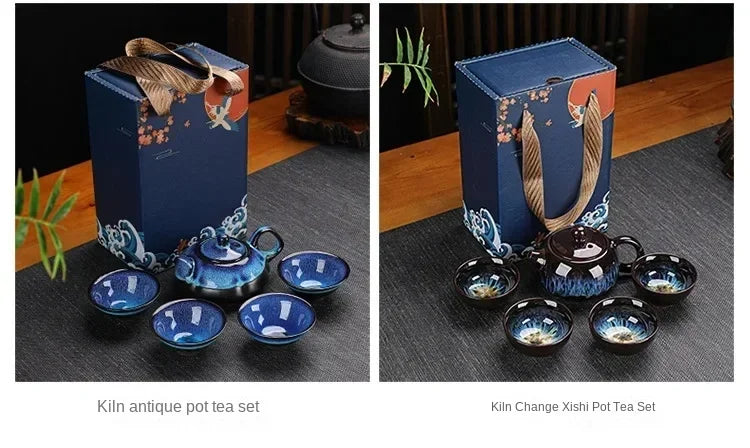 Classical Design Teapot Sets Gift Bag Drinkware Tea Sets Hand Painting Country Ceramic Chinese Tea Set Cup And Tea Pot Set