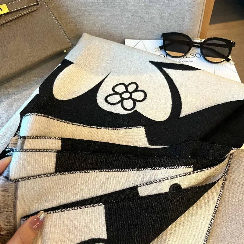 Elegant Women Flowers Soft Acrylic Cashmere Scarf Shawl Autumn Winter Neckerchief Spring Summer Travel Cape Long