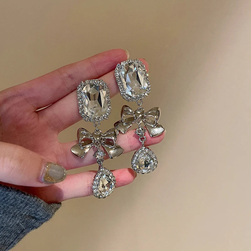 Rhinestone Circle Water Drop Metal Vintage Dangle Earrings for Women Personality Exquisite New in Earring 2024 Aesthetic Jewelry