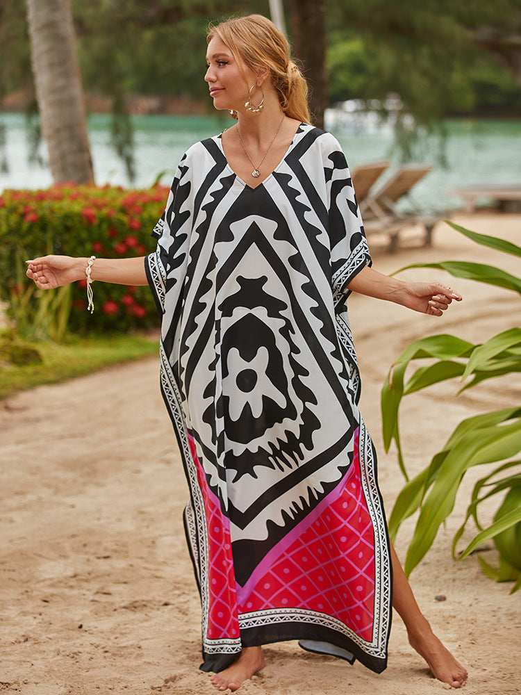 Women's Long Caftans Print Bathing Suit Cover Up Casual Beach Maxi Dress Abaya Beach Outfits Boho Clothes