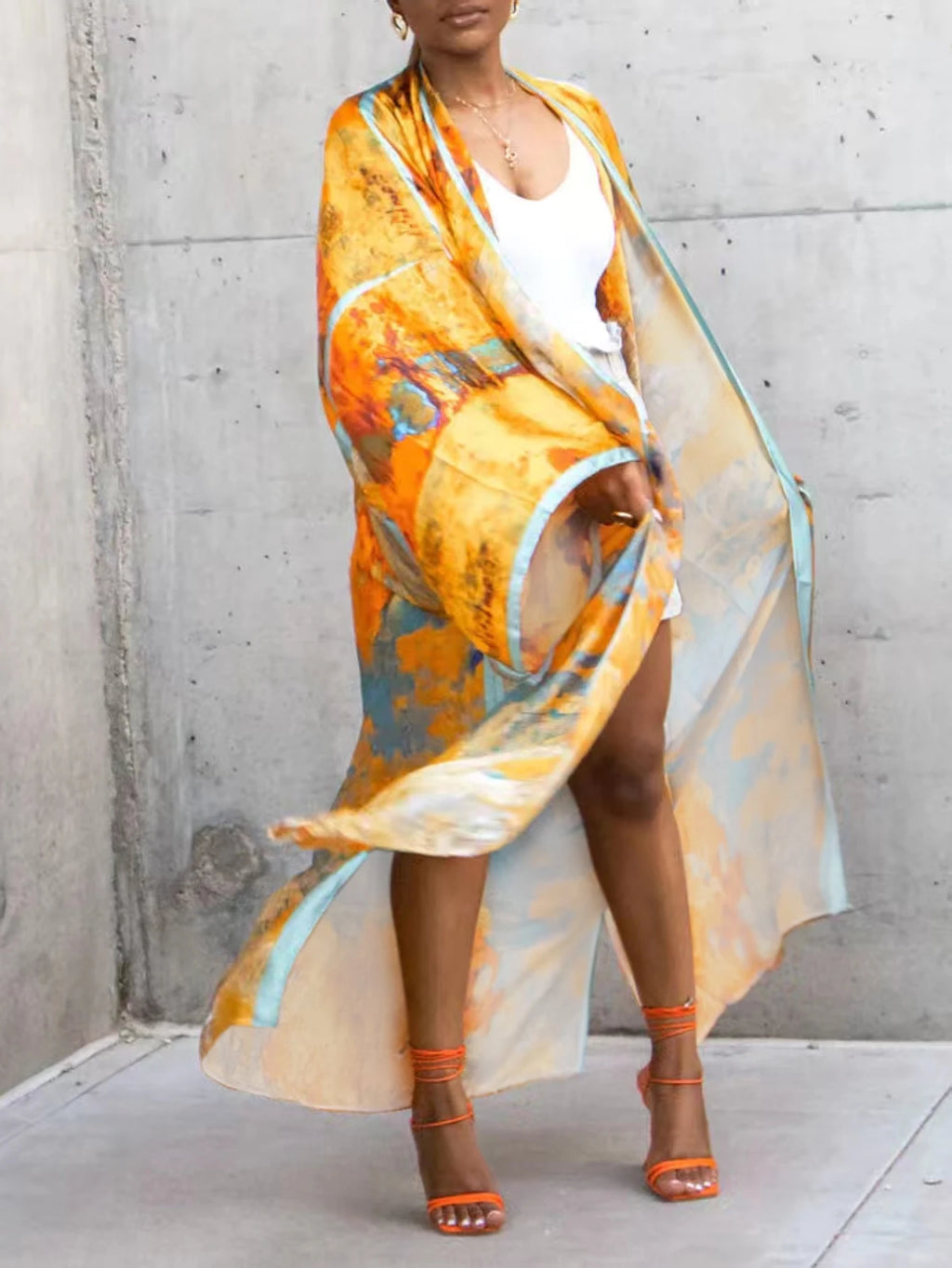 Women's Kaftan Robe Ethnic Style Printed Cardigan Kimono Outer Wear Simulated Silk Printed Fashion Casual Poncho Plus Size Dress