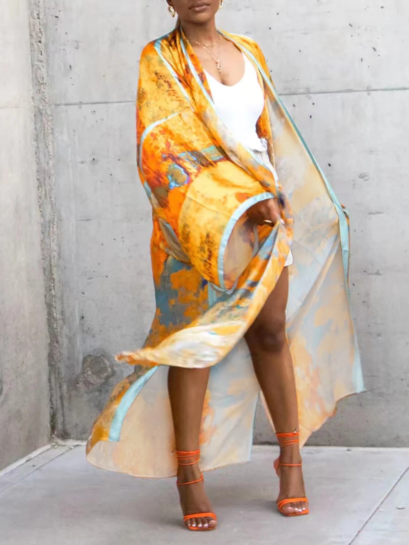 Women's Kaftan Robe Ethnic Style Printed Cardigan Kimono Outer Wear Simulated Silk Printed Fashion Casual Poncho Plus Size Dress
