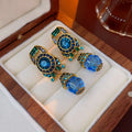 Rhinestone Bluey Crystal Clip Earrings for Womens Medieval Vintage Fashion Peisonality Sparkle Charms Earring Luxury Jewelry New