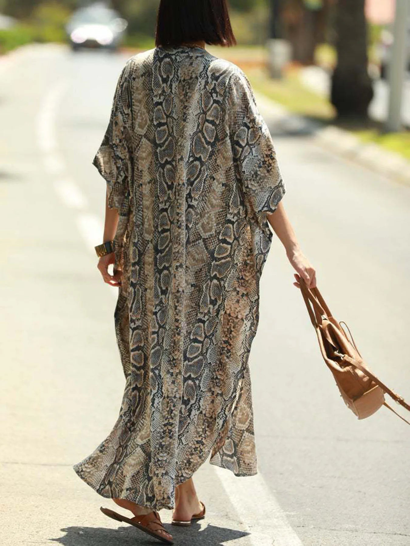 Bohemian Print Beach Cover-Up | Button-Front Shirt-Style Kaftan Robe – Perfect for Bikini Resort Vacations