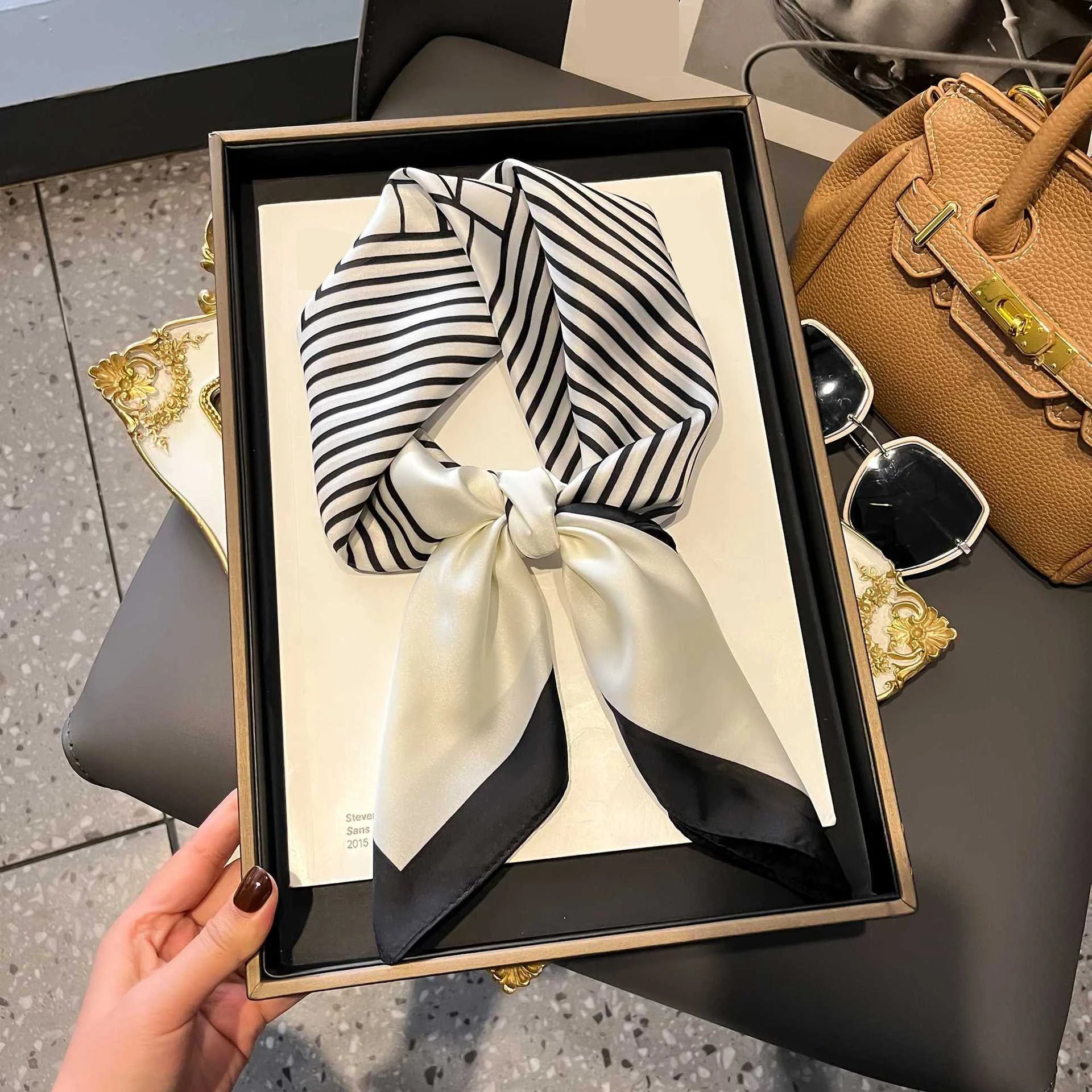 Luxury Brand Women Leopard Print Square Hijab Scarf Soft Satin Silk-like Small Neck Scarf Stylish Casual Headscarf