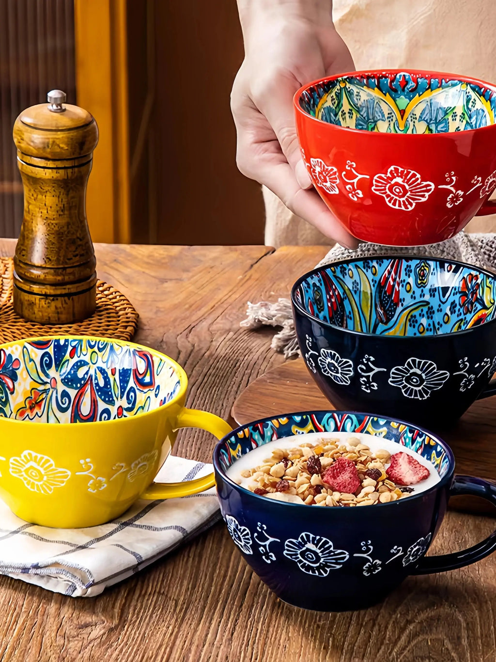 Collea Bohemian Morning Tea Mug, 13.5 oz Ceramic Coffee Mug for Family Collea ...