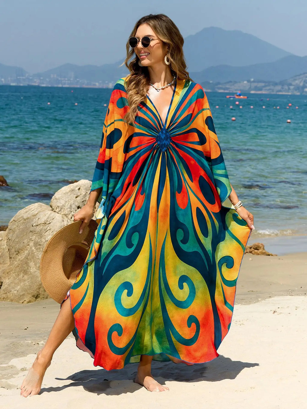 Caftans for Women Summer Beach Kaftan Dresses Tie Dye Printed Hand Woven Cover Ups for Swimwear Hot Sales
