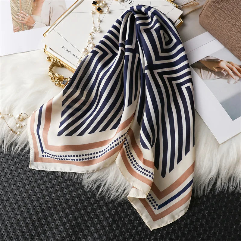 Luxury Brand Women Leopard Print Square Hijab Scarf Soft Satin Silk-like Small Neck Scarf Stylish Casual Headscarf