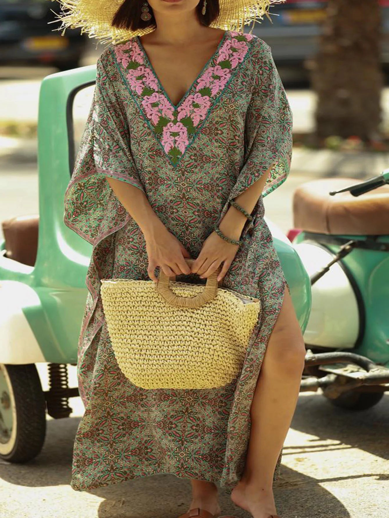 Quick-Dry Ombre Loose Plus Size Beach Kaftan Dress Bikini Cover-Up for Resort