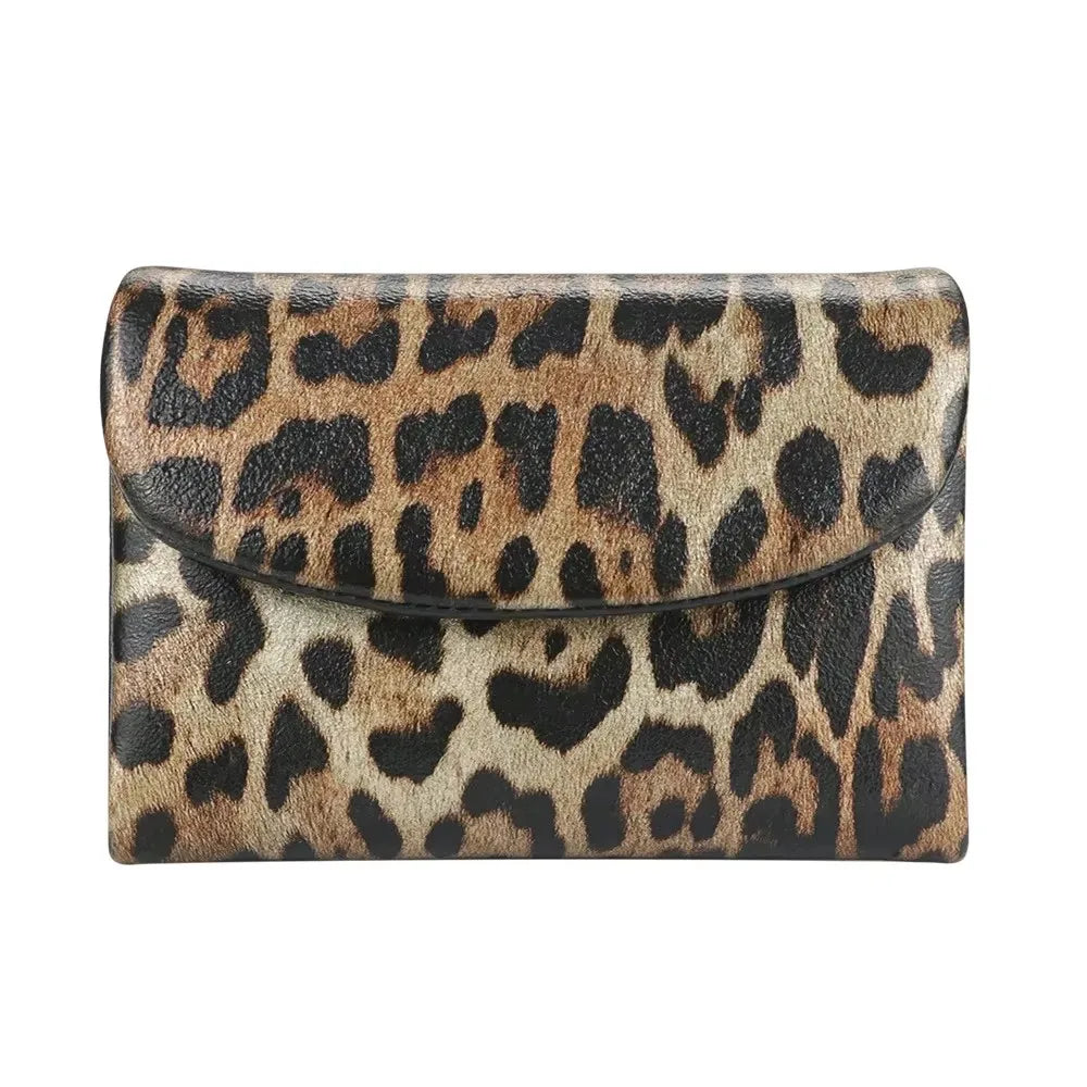 New Short Women's Wallet Coin Pocket Leopard Pattern Women's Wallet with Magnet and Photo Slot Suitable for Girls
