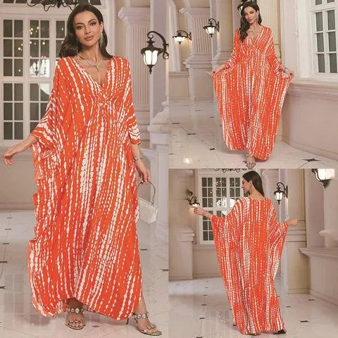 New 2025 Women's Cotton Beach Cover up Loose Kimono Sle Printed Sarong Swimwear Beach Coat Cross-Border Sports Fitn