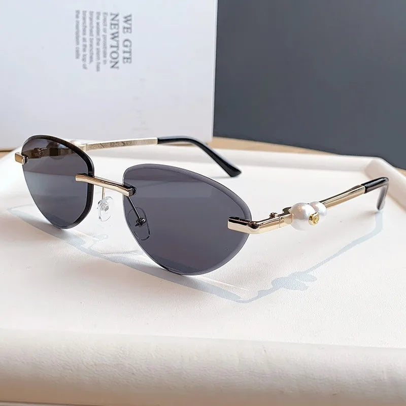 Trendy Rimless Sunglasses Women Luxury Pearl Sun Glasses For Women Fashion UV400 Driving Shades Frameless Gradient Eyewear