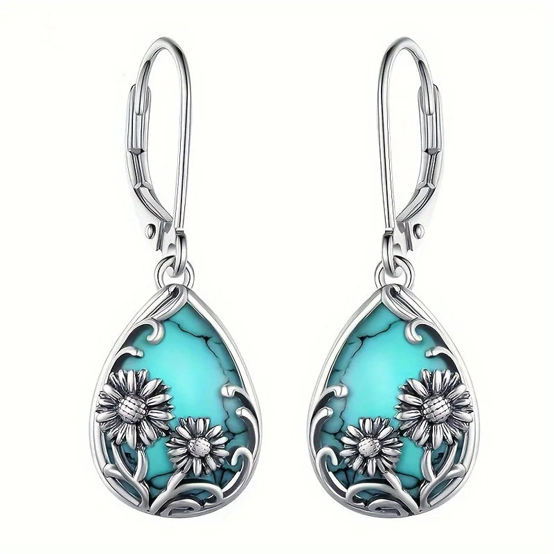 Gorgeous Silver Color Water Drop Earrings Inlaid Natural Stone Dangle Earrings for Women Bridal Engagement Wedding Jewelry Gifts